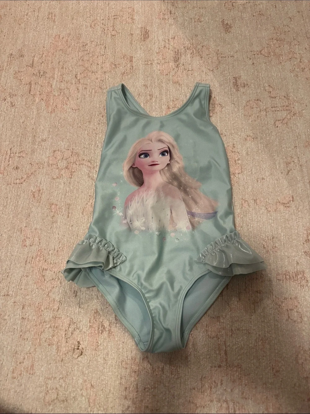 H&M Disney Frozen Light Blue Elsa One-Piece Swimsuit with Ruffle Details (3/4T)